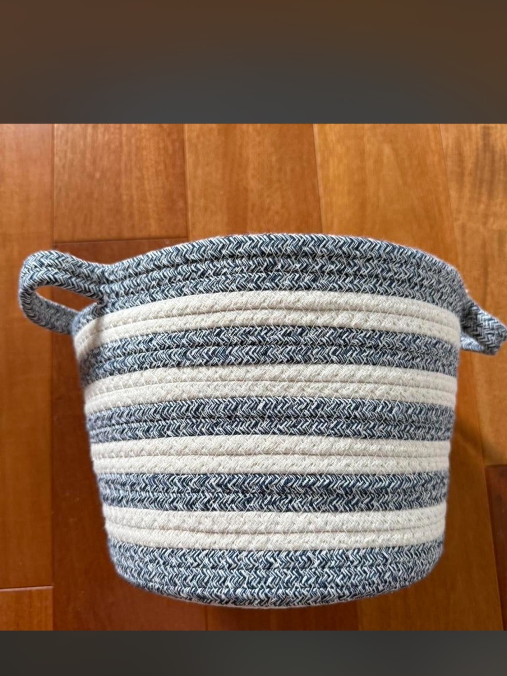 Woven Cotton Rope Storage Basket in Blue and White